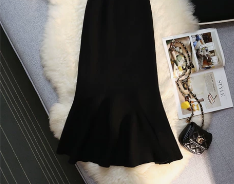 针织裙半身裙女秋冬中长款包臀鱼尾裙新款20...