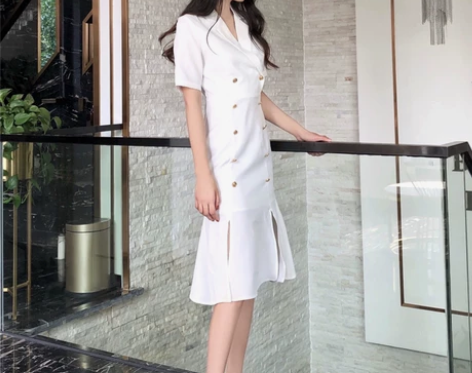 白色时尚气质西装连衣裙2022夏季新款夏鱼...
