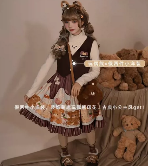 原创森女部落轻lo洋装连衣裙秋复古a字裙假...