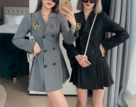 EZ14西装连衣裙女夏季新款裙子收腰显瘦学...