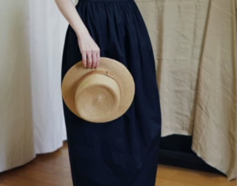 藏青色无袖连衣裙夏棉圆领花苞裙法式文艺复古...