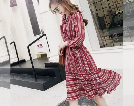 西西小可18年春装新款裙子修身民族风雪纺连...