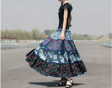 印花长裙半身裙棉麻裙子波西米亚民族风春夏半...