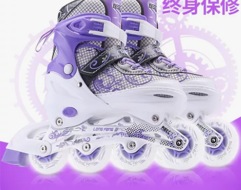 隆峰旱冰鞋 紫色闪光溜冰鞋成人女生中大童直...