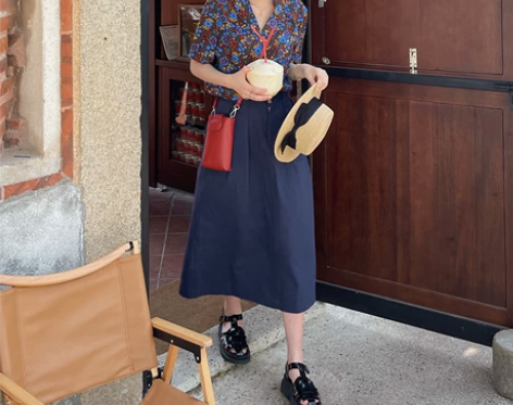 EH STORE 日系A字高腰工装风半身裙...