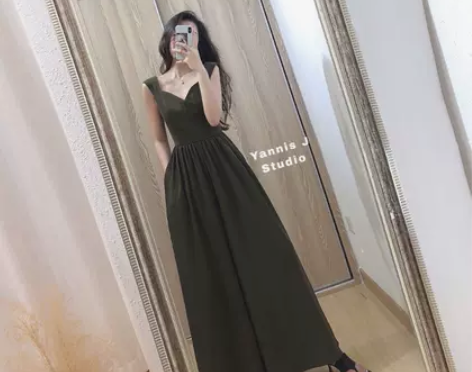 法式V领阔腿垂感休闲连体裤（军绿色，M码，...