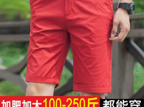 夏季男士休闲短裤加肥加大夏天5分中裤纯色修...