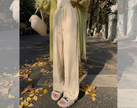 Alice W花花家新款米色高腰抽绳垂感休...