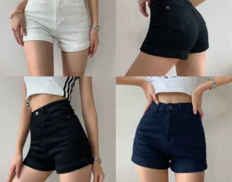 美式基础经典款性感卷边热裤女春夏复古高腰直...