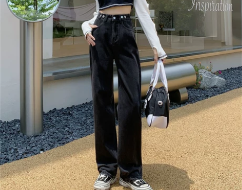 高腰显瘦加绒牛仔裤女阔腿直筒宽松大码梨形身...