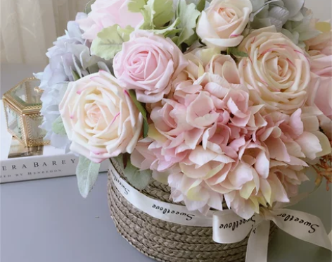 仿真花艺花篮装饰假花婚庆插花绣球玫瑰花束欧...
