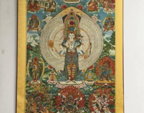 千手观音中堂唐卡刺绣画织锦绣机器带画轴藏佛...