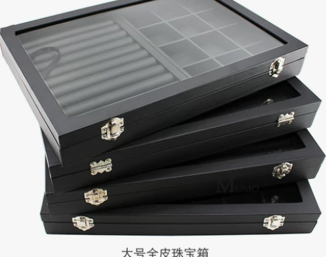 大号PU皮首饰收纳盒透明玻璃有盖大容量中号...