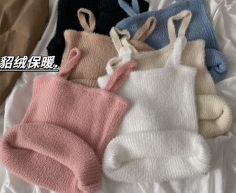 辣妹无袖针织吊带背心女秋冬修身弹力内搭打底...