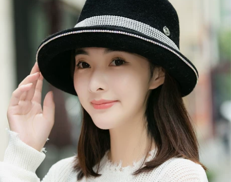 渔夫帽女士秋季羊毛百搭日系帽子秋冬水砖圆顶...