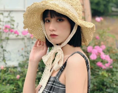韩版ins小清新百搭草帽女夏蕾丝绑带蝴蝶结...