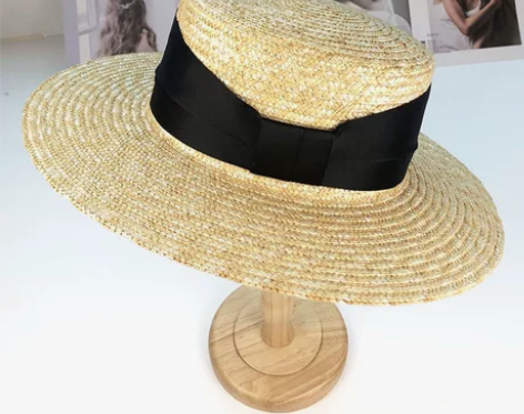 蝴蝶结草帽大檐平顶帽子女夏草帽麦秆草编宽织...