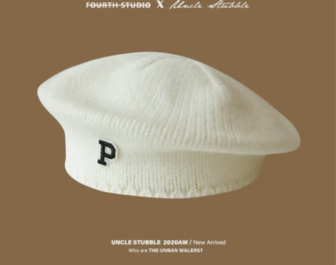 字母P标贝雷帽戴着很舒服针织毛线画家帽子秋...