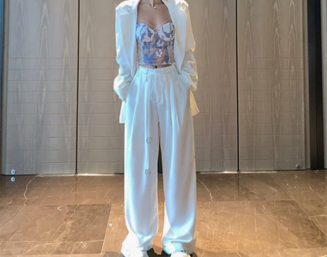 2021春季阔腿裤女高腰垂感休闲裤百搭显瘦...