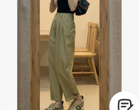 卡其色高腰工装阔腿裤女秋冬季休闲长裤直筒垂...