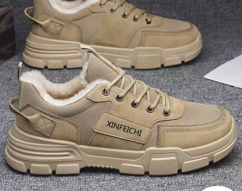 冬季加绒男鞋防水防滑工地干活耐磨黑色 板鞋...