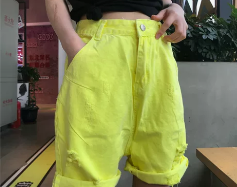 糖果色无弹牛仔短裤女2019夏新韩版高腰宽...