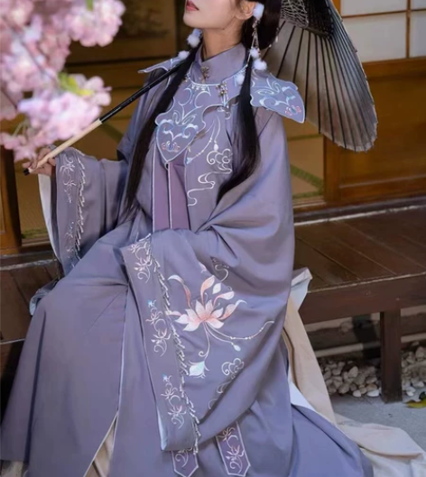 清梳 西府幽兰明制汉服立领长袄 刺绣云肩齐...