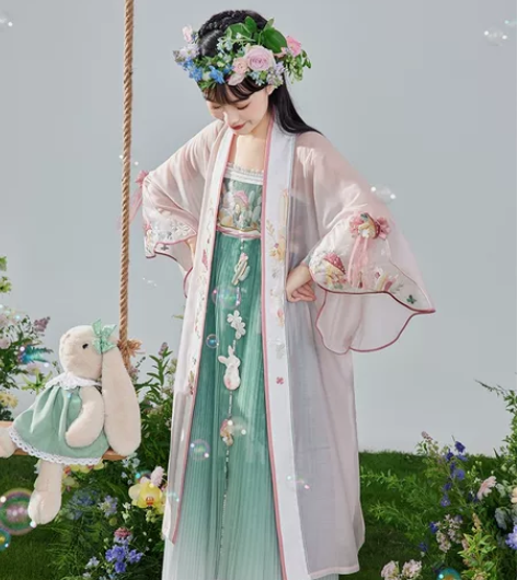 七月夕汉服原创 兔兔蘑力 对襟绣花改良长干...