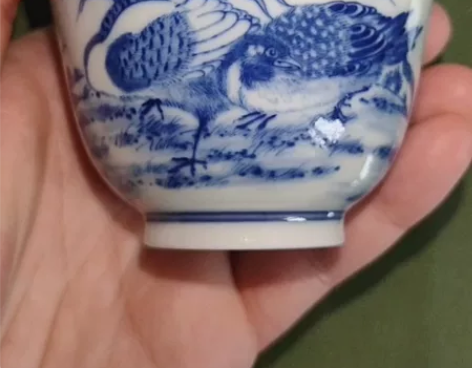 王步风格青花雁下芦洲大铃铛杯 全新未使用关...