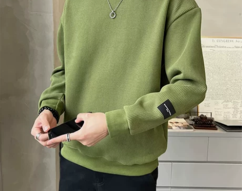 纯色卫衣男春秋季2023新款潮牌斜纹圆领