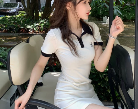 大金家polo连衣裙女夏翻领纯欲辣妹修身包...