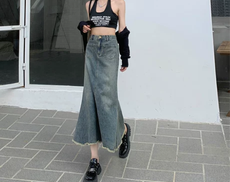 【年货价】ZYZA复古高腰牛仔半身裙女秋冬...