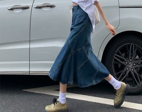 2022年夏季新款牛仔拼接鱼尾裙半身裙女夏...