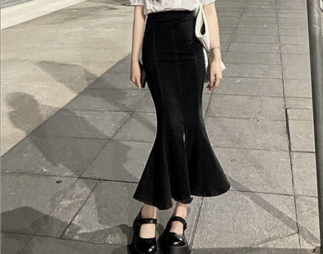 2022年秋季牛仔鱼尾裙女小个子显瘦高腰a...