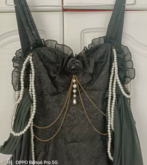 樱洛芙家黑色长款山茶花鱼尾裙 Jsk手袖项...