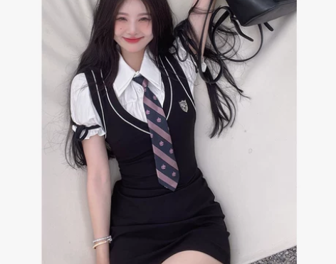 港味学院风连衣裙韩系少女短裙女夏季新款收腰...