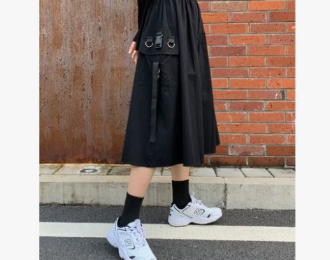 安小落2020港风复古黑色裙子秋日系休闲风...