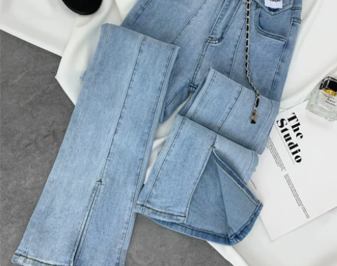 韩国大东门复古高腰显瘦显腿长牛仔裤女修身弹...