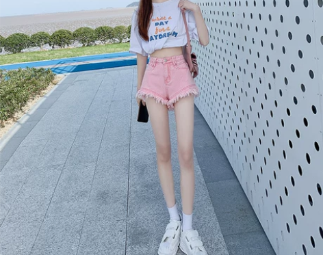 VFVK高腰牛仔短裤女2022新款显瘦阔腿...