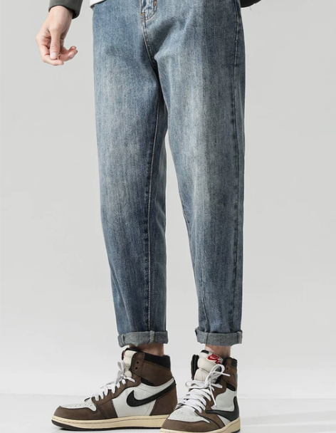 弹力加绒牛仔裤男秋冬季宽松直筒小脚裤休闲牛...