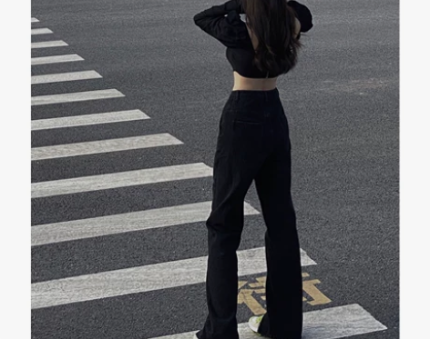 纯黑色牛仔裤女直筒高腰显瘦垂感宽松阔腿加长...