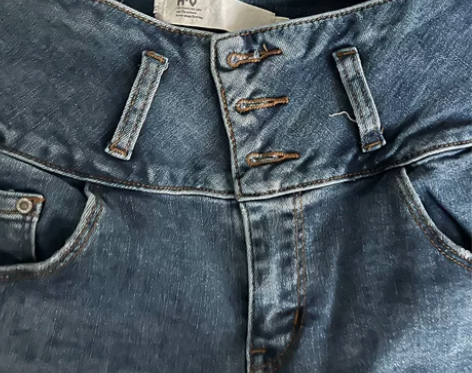 高腰牛仔蓝紧身裤小脚裤 纽扣拉链 高腰 牛...