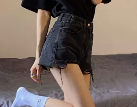 烟灰色高腰显瘦牛仔短裤女夏季大码胖mm设计...