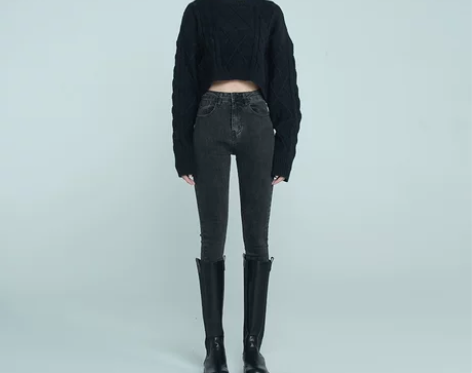 黑色紧身牛仔裤女高腰小脚裤冬2022显瘦打...