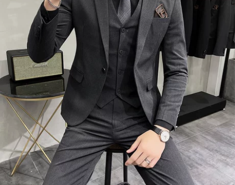 罗蒙新郎西服套装男士三件套结婚礼服休闲正装...