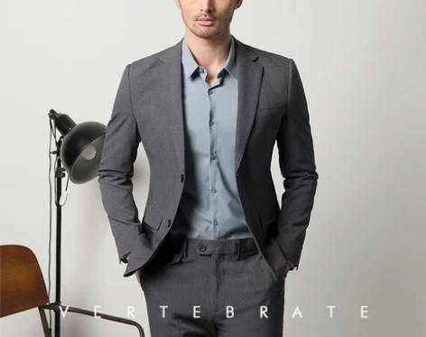 脊椎动物男装灰色四面弹轻薄春夏款修身西装花...