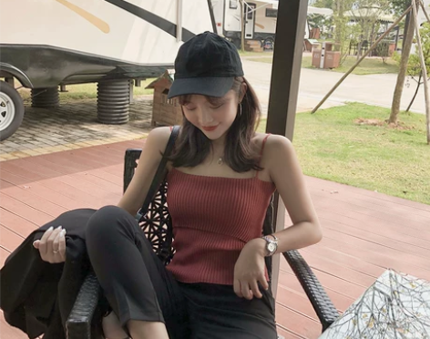 曾小咸无袖针织吊带背心女外穿性感内搭打底衫...