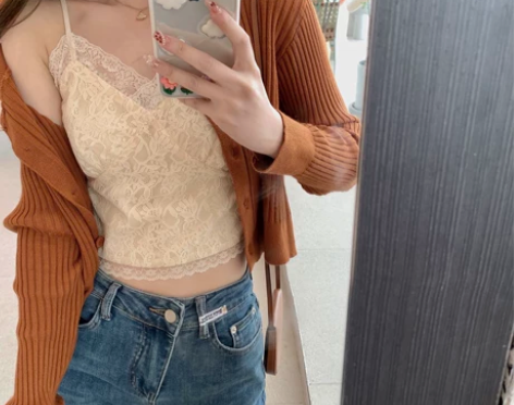 珍珍家设计感别致小吊带女纯欲内搭蕾丝背心2...