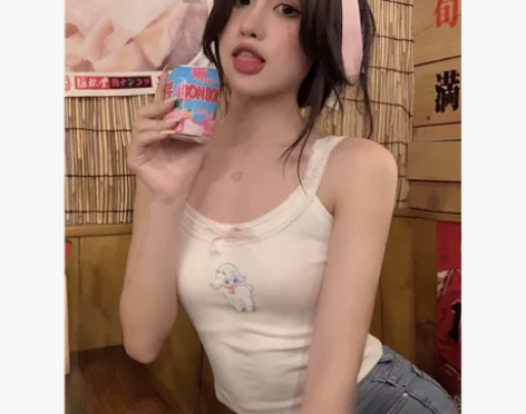 白色蝴蝶结小吊带背心女2021夏季新款甜辣...