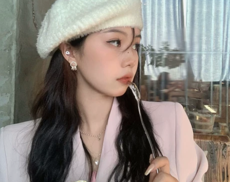 毛绒白色贝雷帽女秋冬新款复古时尚ins网红...